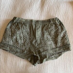 Free People Olive Green Embroidered Women Shorts XL